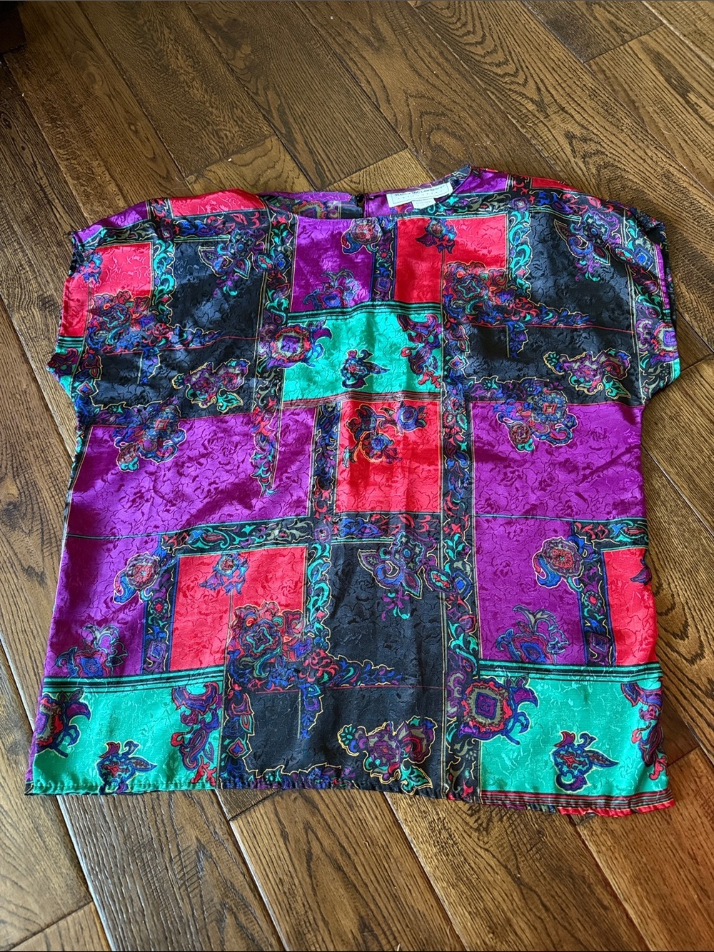 VTG MAGGIE LAWRENCE Patchwork Top in Purple, Teal & Red Size 14/16